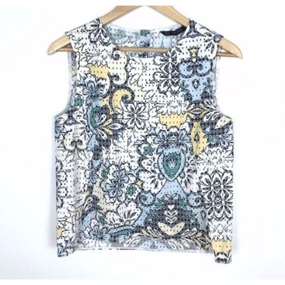 Zara Perforated Tank Floral Laser-Cut Cut-Outs Cutouts Sleeveless Blouse Top M - Picture 6 of 10